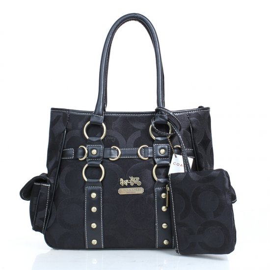 Coach Stud In Signature Medium Black Totes DZG